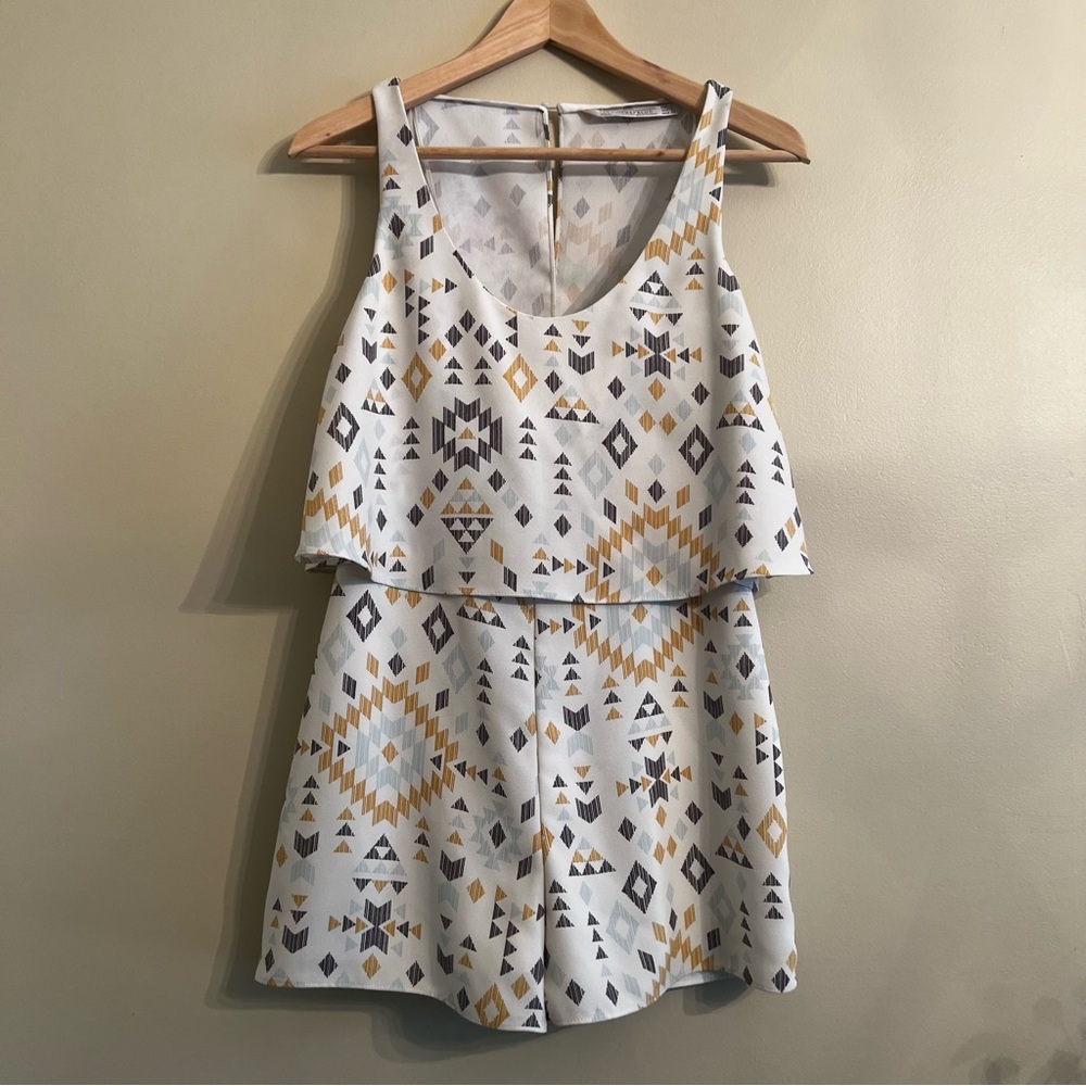 Zara White Tribal Print Romper with Mustard & Gray Accents